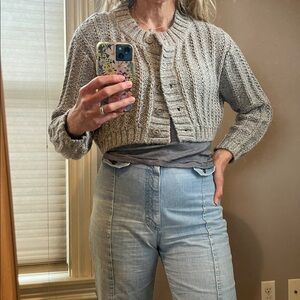 OZMA Heather Gray Cable Knit Cropped Cardigan Sweater